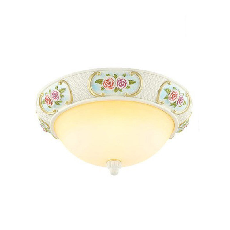 Country Style Domed Ceiling Light White Glass Flush Mount Lighting Fixture