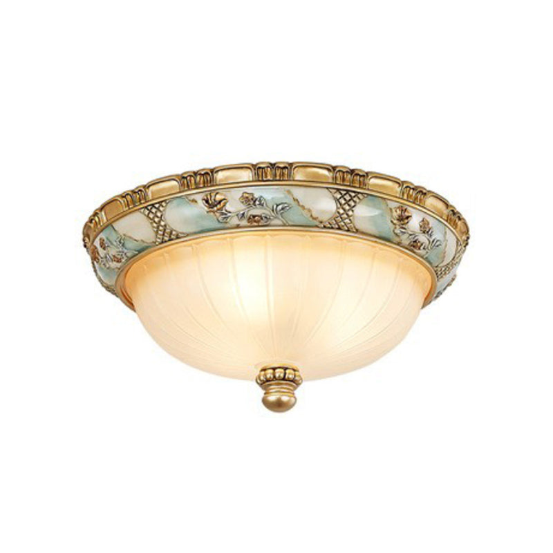 Country Style Domed Ceiling Light White Glass Flush Mount Lighting Fixture