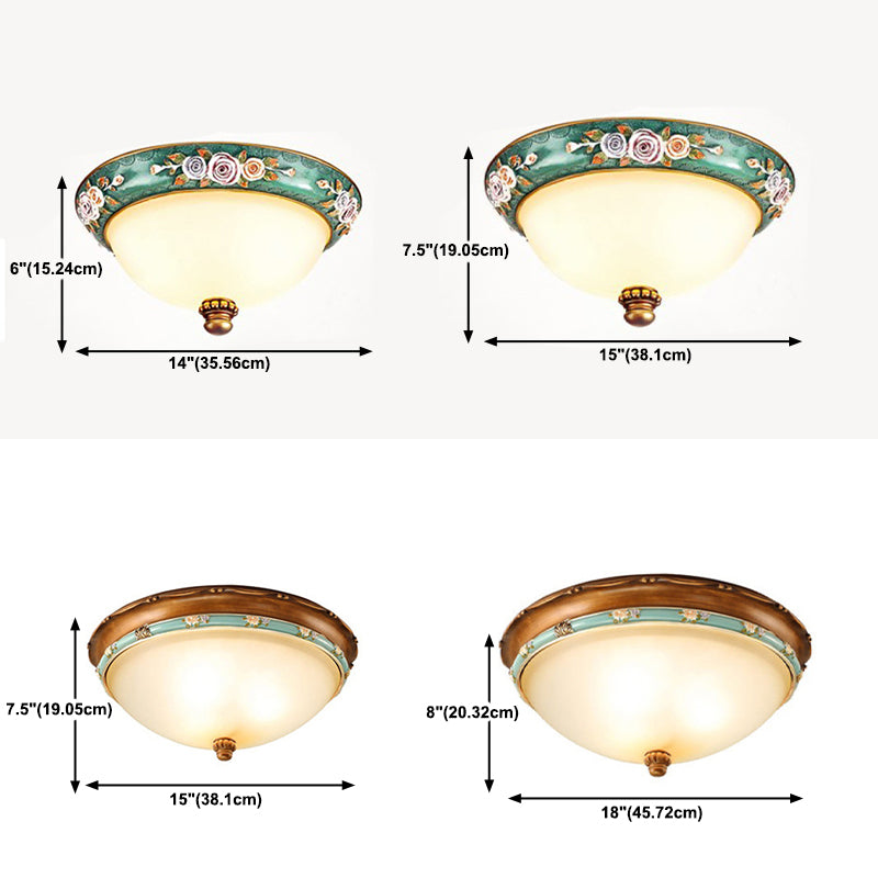 Country Style Domed Ceiling Light White Glass Flush Mount Lighting Fixture