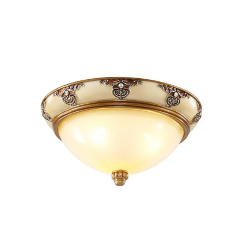 Country Style Domed Ceiling Light White Glass Flush Mount Lighting Fixture