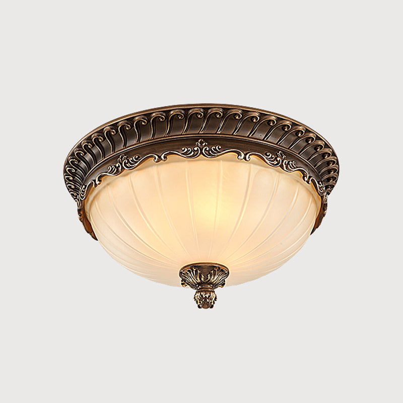 Country Style Domed Ceiling Light White Glass Flush Mount Lighting Fixture