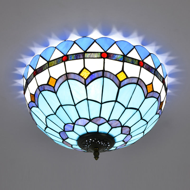 3 Lights Ceiling Fixture Tiffany Style Glass Flush Mount Lamp