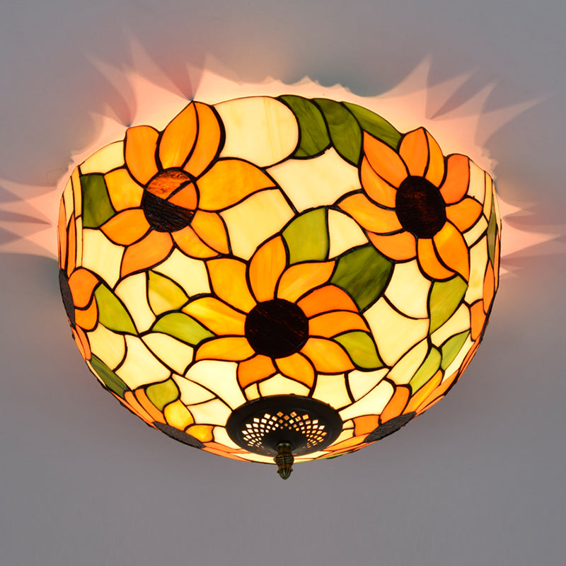 3 Lights Ceiling Fixture Tiffany Style Glass Flush Mount Lamp