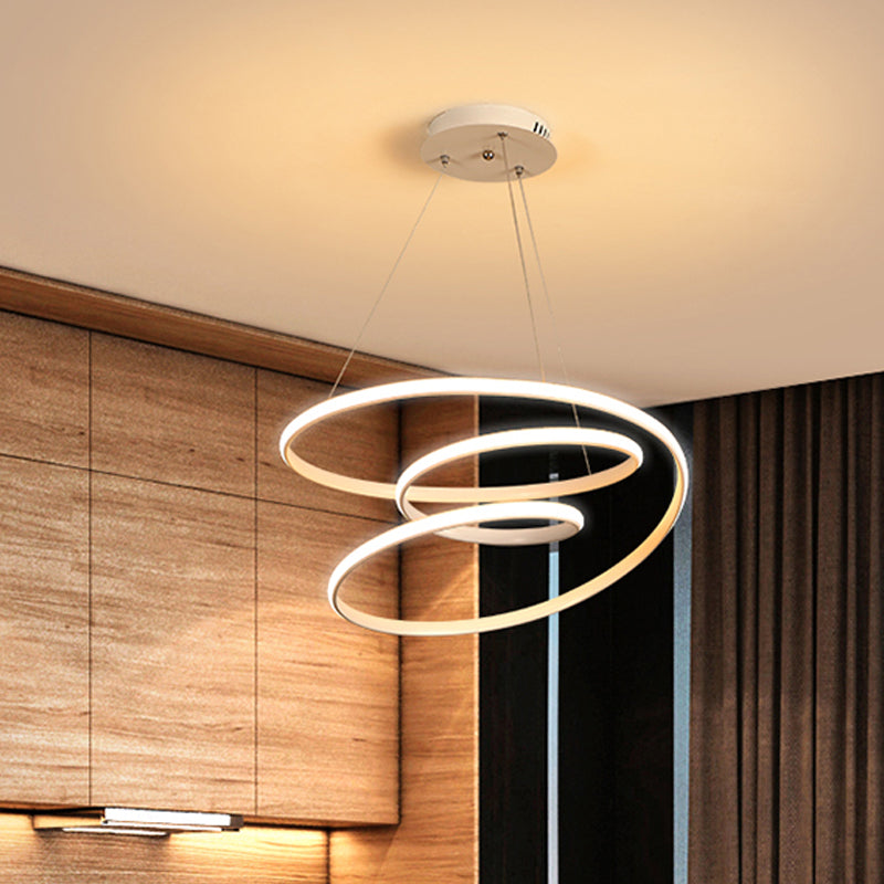 Minimalismo de lámpara espiral Minimalismo Acrílico White/Coffee LED Hanging Techo Luz en luz cálida/natural
