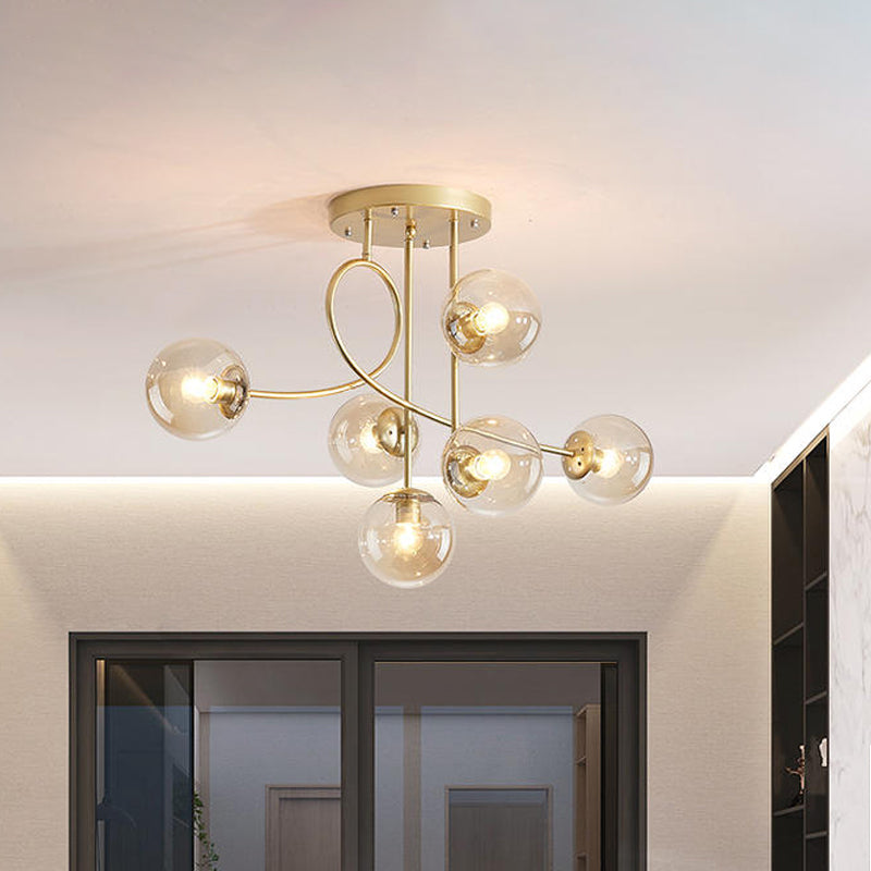 Modern 6 Heads Chandelier Lighting with Clear Glass Shade Brass Global Ceiling Hang Fixture