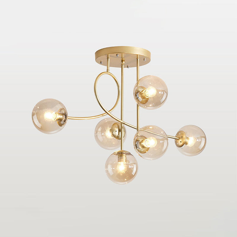 Modern 6 Heads Chandelier Lighting with Clear Glass Shade Brass Global Ceiling Hang Fixture