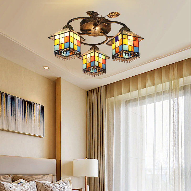 3-Light Ceiling Lamp Tiffany Style Glass Ceiling Lighting for Living Room