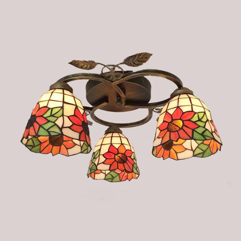 3-Light Ceiling Lamp Tiffany Style Glass Ceiling Lighting for Living Room