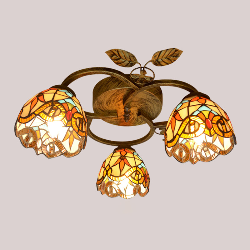 3-Light Ceiling Lamp Tiffany Style Glass Ceiling Lighting for Living Room