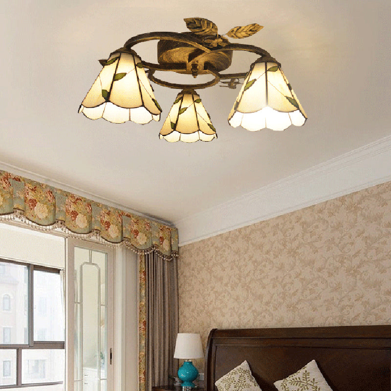 3-Light Ceiling Lamp Tiffany Style Glass Ceiling Lighting for Living Room