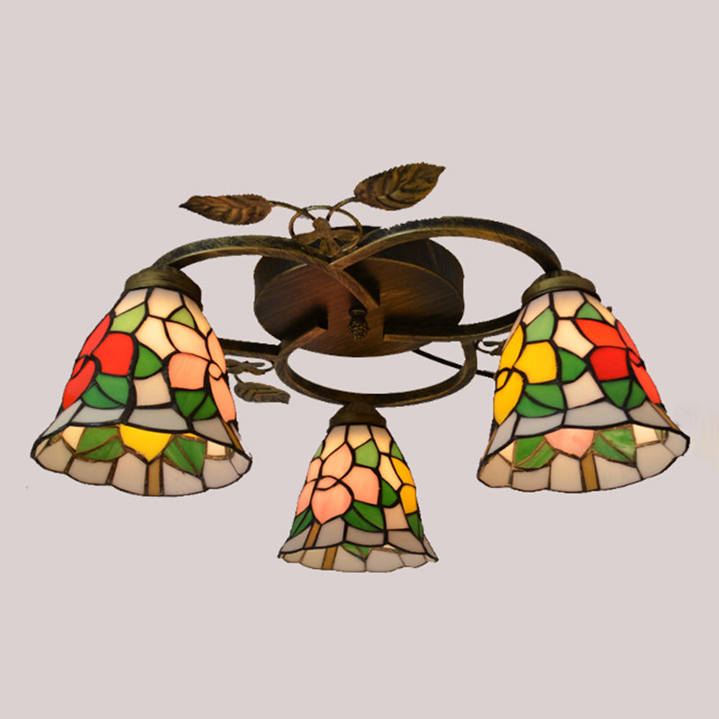 3-Light Ceiling Lamp Tiffany Style Glass Ceiling Lighting for Living Room