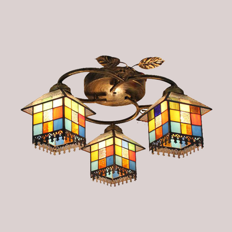 3-Light Ceiling Lamp Tiffany Style Glass Ceiling Lighting for Living Room