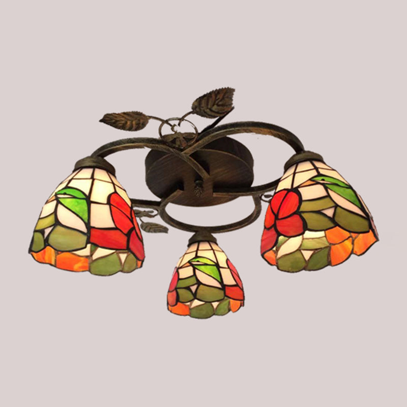 3-Light Ceiling Lamp Tiffany Style Glass Ceiling Lighting for Living Room