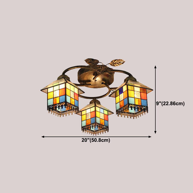 3-Light Ceiling Lamp Tiffany Style Glass Ceiling Lighting for Living Room