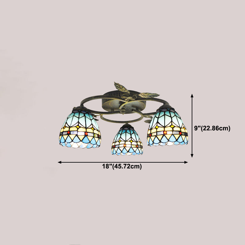 3-Light Ceiling Lamp Tiffany Style Glass Ceiling Lighting for Living Room