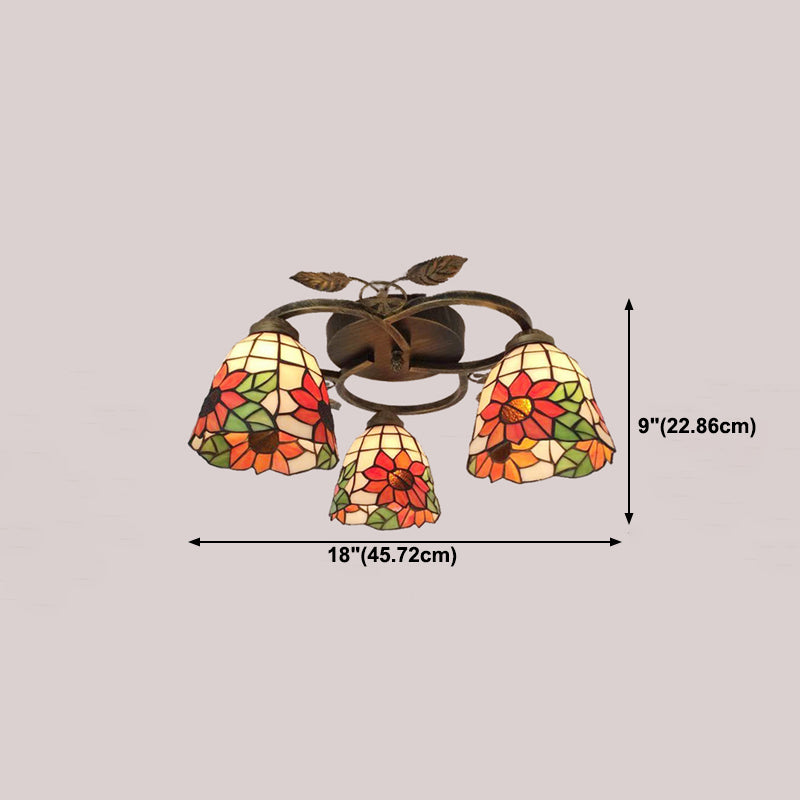 3-Light Ceiling Lamp Tiffany Style Glass Ceiling Lighting for Living Room