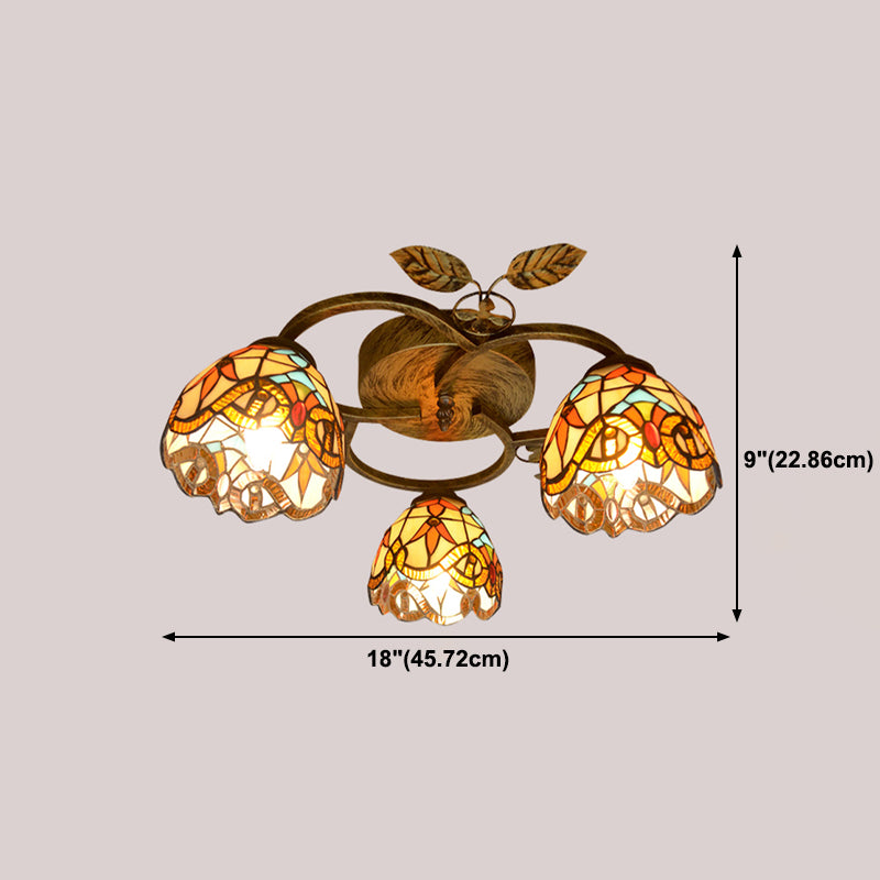 3-Light Ceiling Lamp Tiffany Style Glass Ceiling Lighting for Living Room