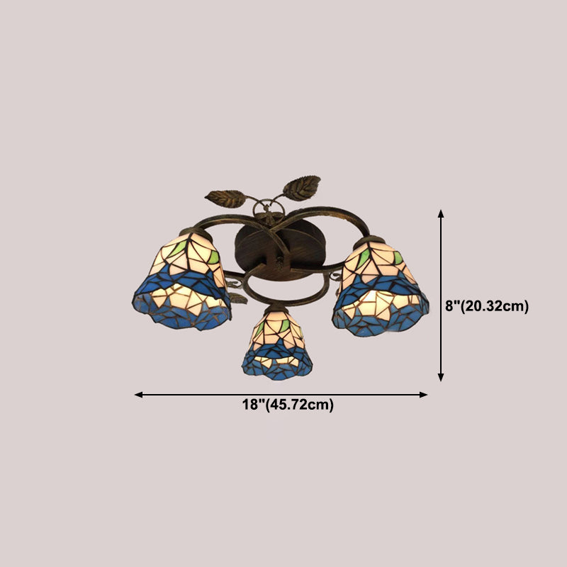 3-Light Ceiling Lamp Tiffany Style Glass Ceiling Lighting for Living Room