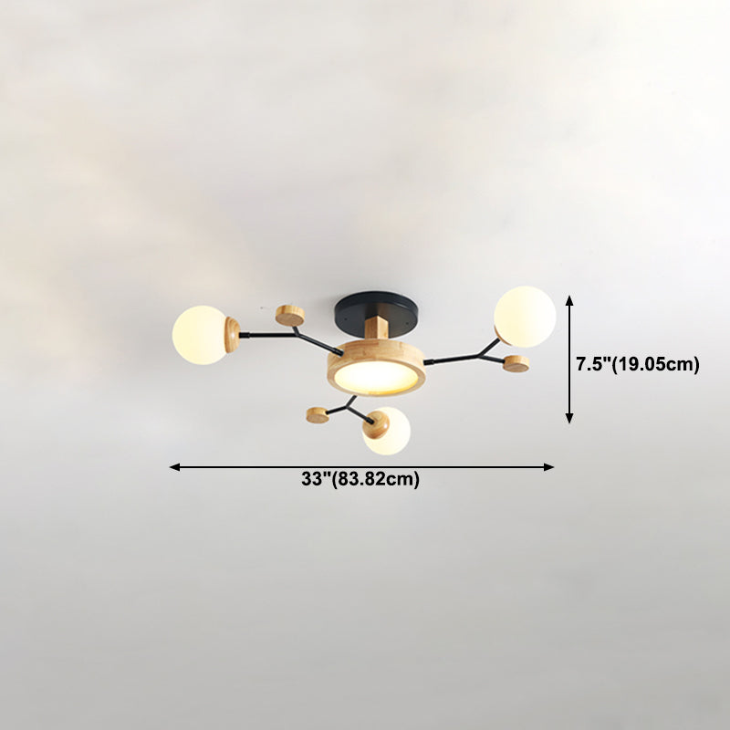 Nordic Solid Wood Ceiling Light White Glass Modos Semi Flush Light for Living Room