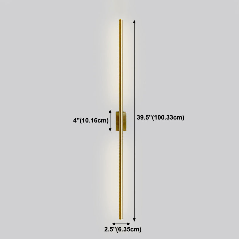 Metal Straight Shape Wall Light Modern LED Wall Sconce in Gold for Living Room