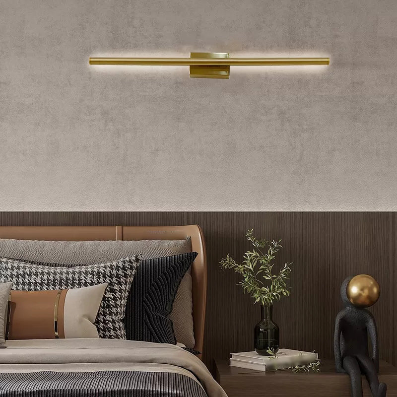 Metal Straight Shape Wall Light Modern LED Wall Sconce in Gold for Living Room