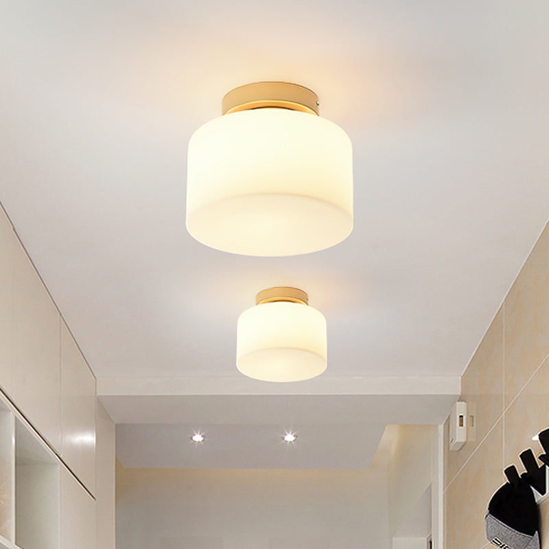 Brass Jar Shape Flush Mounted Light Minimalist 1-Light Frosted White Glass Flush Ceiling Lamp