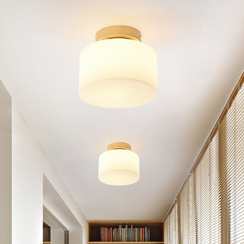 Brass Jar Shape Flush Mounted Light Minimalist 1-Light Frosted White Glass Flush Ceiling Lamp