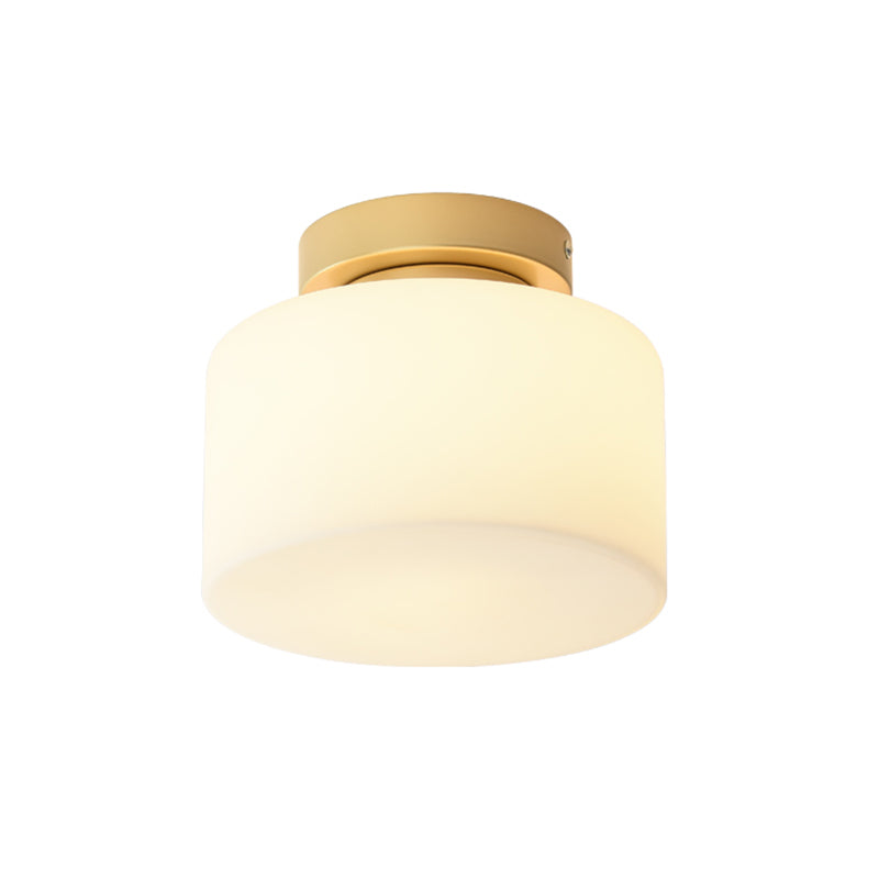 Brass Jar Shape Flush Mounted Light Minimalist 1-Light Frosted White Glass Flush Ceiling Lamp