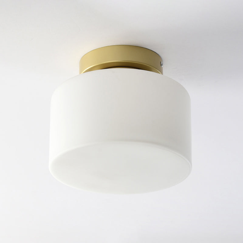 Brass Jar Shape Flush Mounted Light Minimalist 1-Light Frosted White Glass Flush Ceiling Lamp
