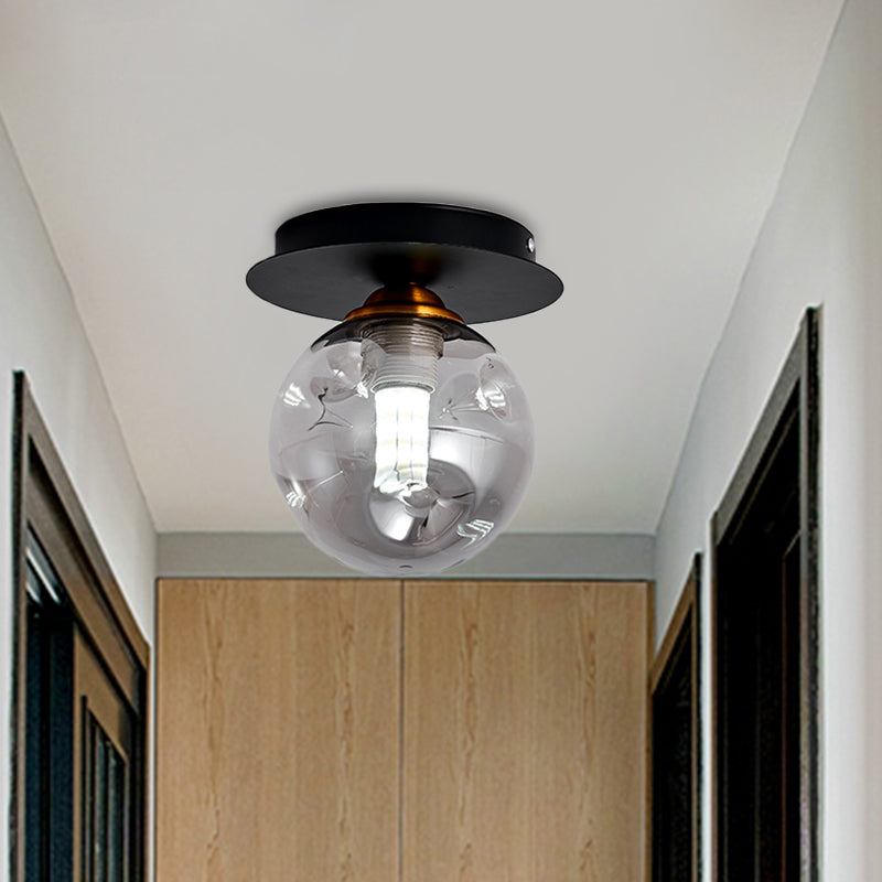 Ball Flush Leuchte einfache Klarglas 1-Birne Korridor Flush Mount Lampe in Schwarz