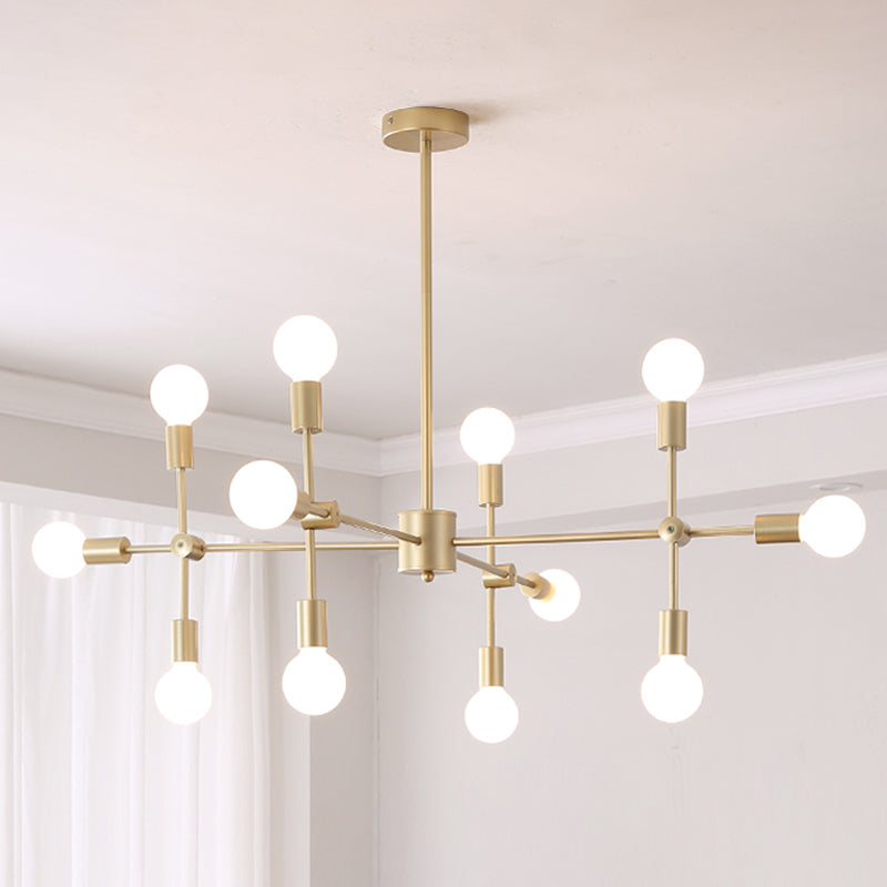 Sputnik Living Room Hanging Chandelier Opal Glass 9/12/15 Lights Modernist Hanging Lamp in Black/Gold