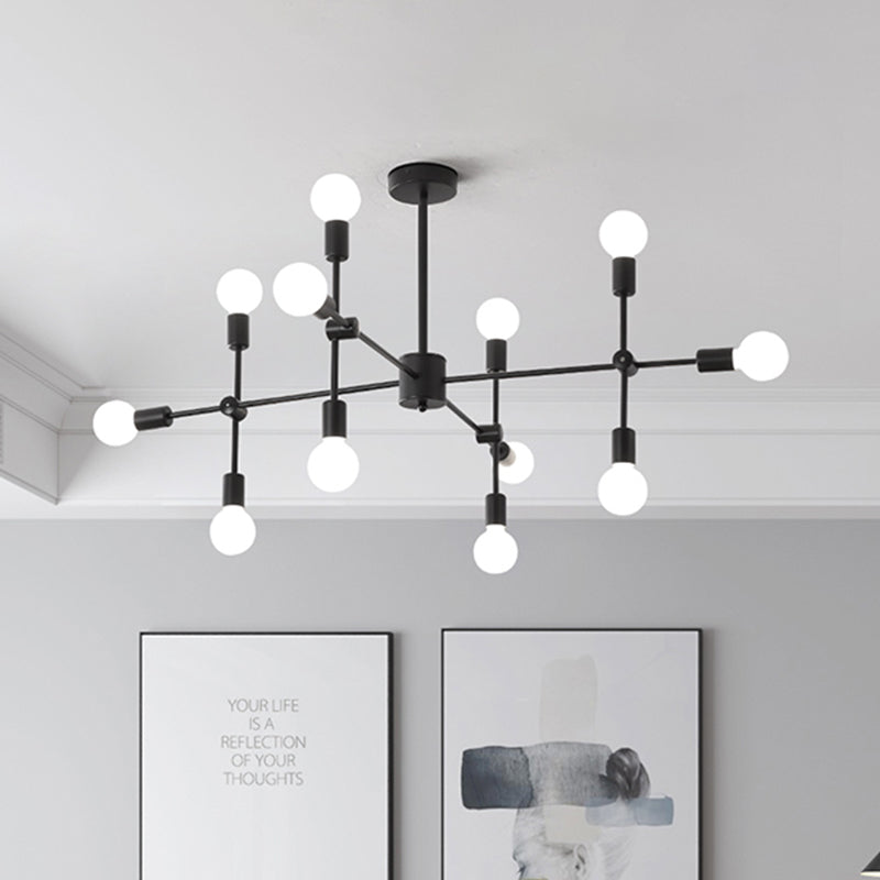 Sputnik Living Room Hanging Chandelier Opal Glass 9/12/15 Lights Modernist Hanging Lamp in Black/Gold
