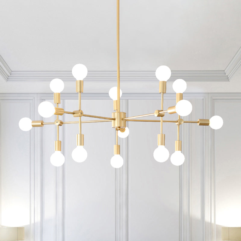 Sputnik Living Room Hanging Chandelier Opal Glass 9/12/15 Lights Modernist Hanging Lamp in Black/Gold
