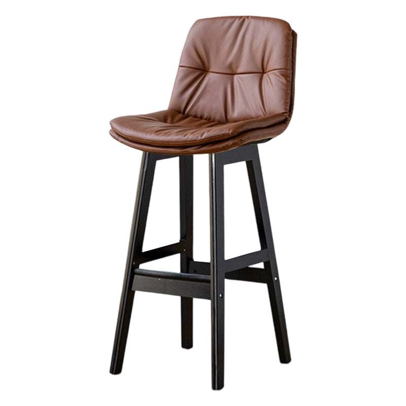 Scandinavian Leather Bar Stool 27.95'' Low Back Rubberwood Stool