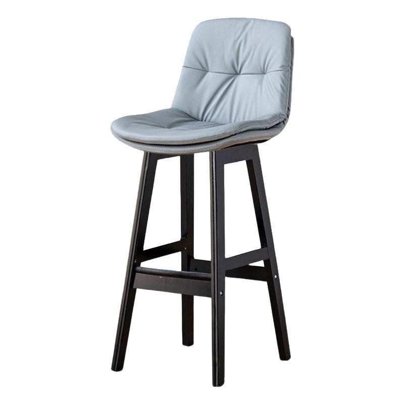 Scandinavian Leather Bar Stool 27.95'' Low Back Rubberwood Stool