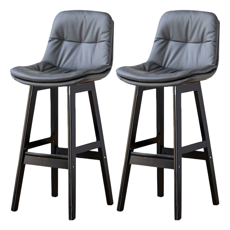 Scandinavian Leather Bar Stool 27.95'' Low Back Rubberwood Stool