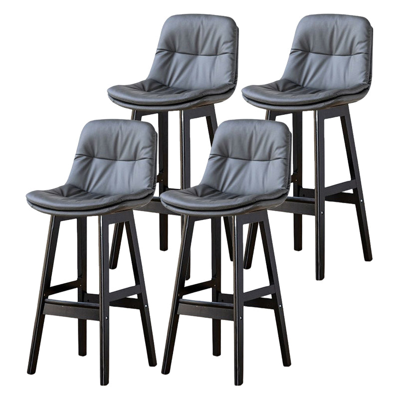 Scandinavian Leather Bar Stool 27.95'' Low Back Rubberwood Stool
