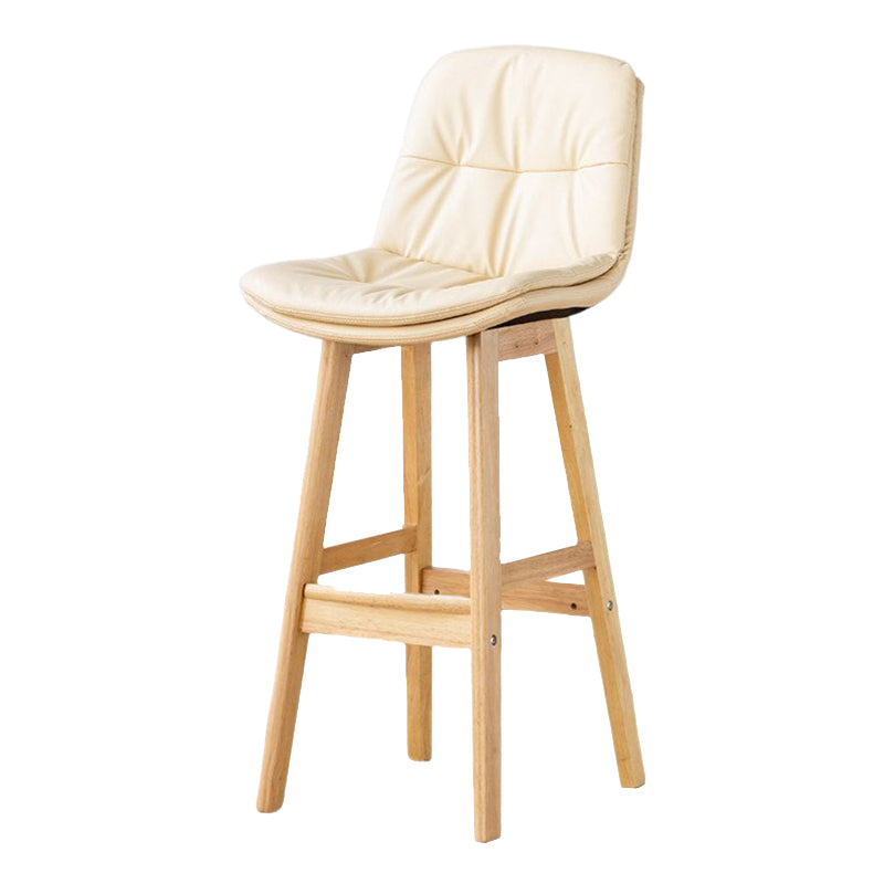 Scandinavian Leather Bar Stool 27.95'' Low Back Rubberwood Stool