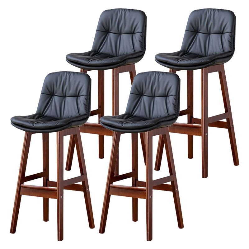 Scandinavian Leather Bar Stool 27.95'' Low Back Rubberwood Stool