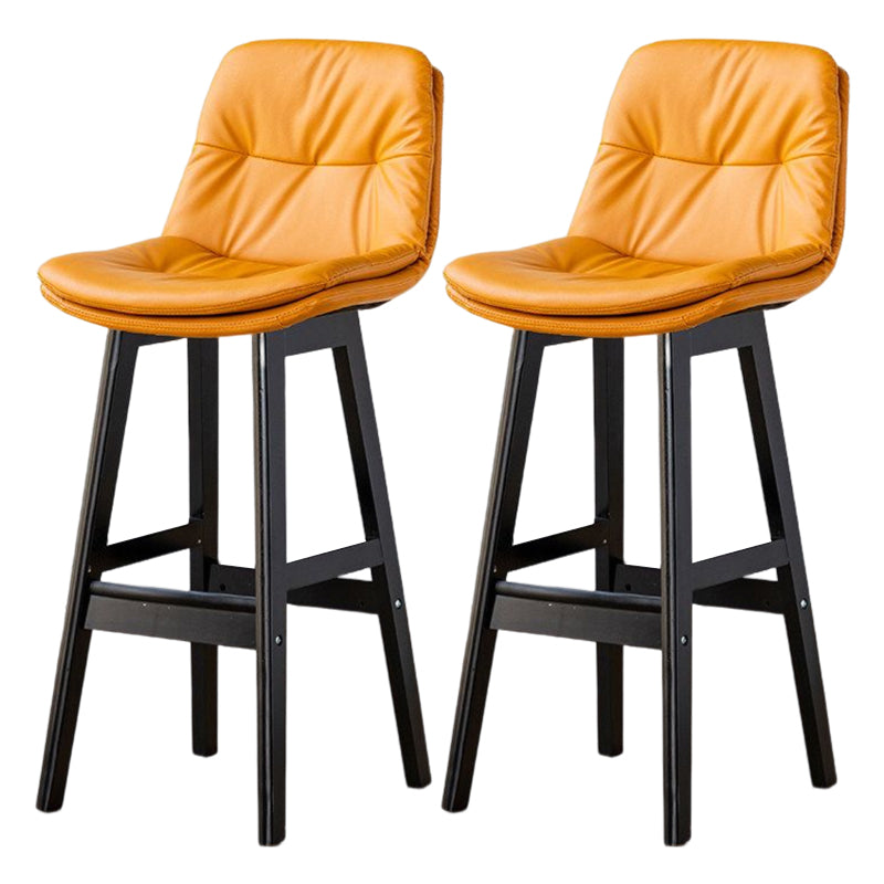 Scandinavian Leather Bar Stool 27.95'' Low Back Rubberwood Stool
