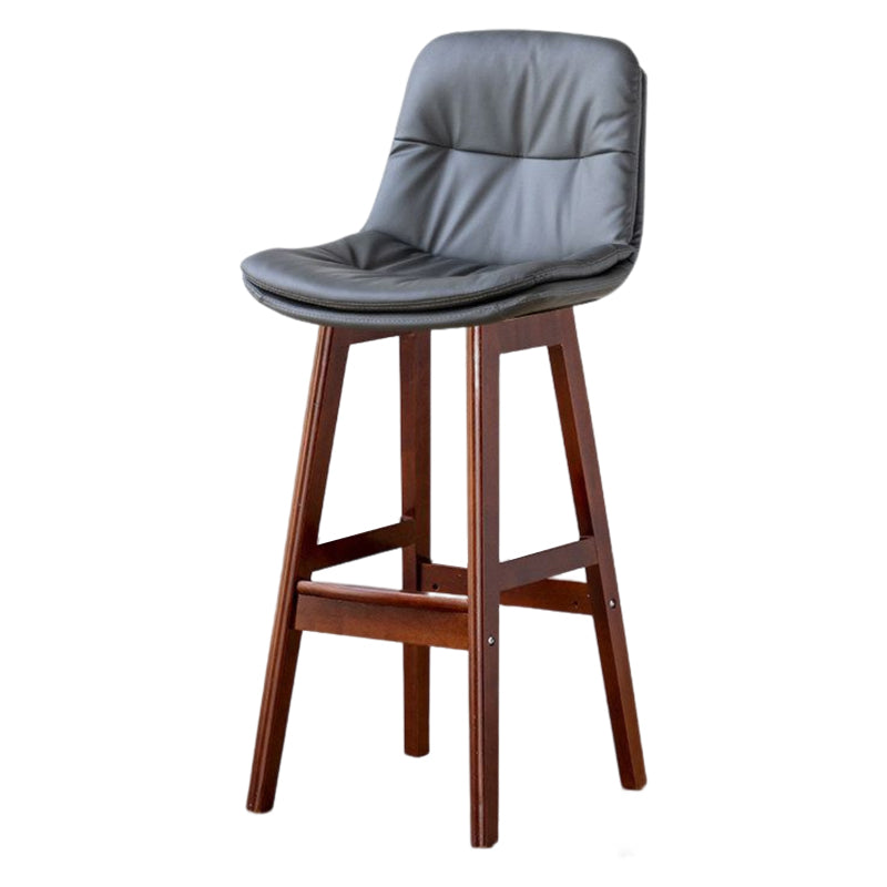 Scandinavian Leather Bar Stool 27.95'' Low Back Rubberwood Stool