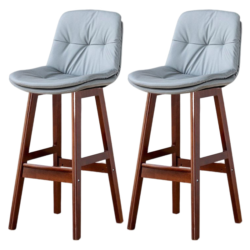 Scandinavian Leather Bar Stool 27.95'' Low Back Rubberwood Stool