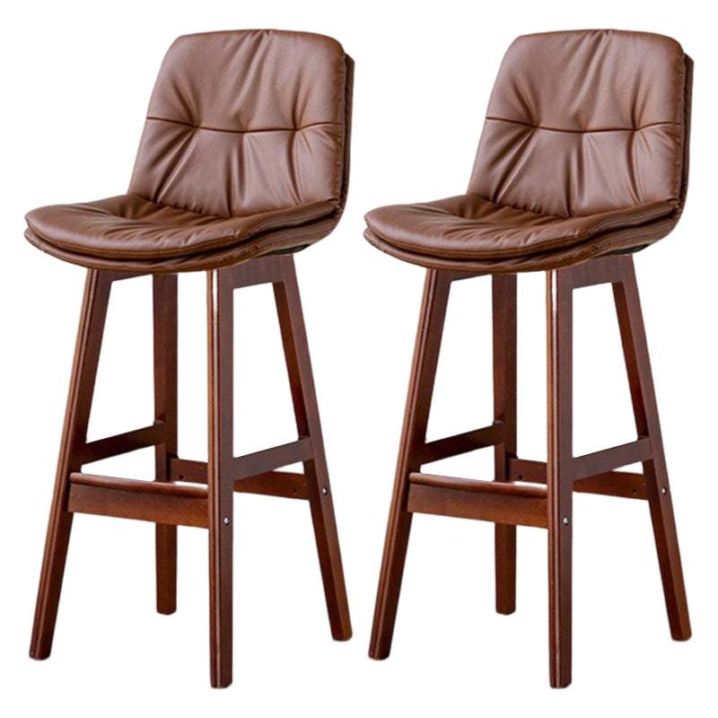 Scandinavian Leather Bar Stool 27.95'' Low Back Rubberwood Stool
