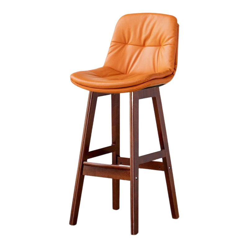 Scandinavian Leather Bar Stool 27.95'' Low Back Rubberwood Stool