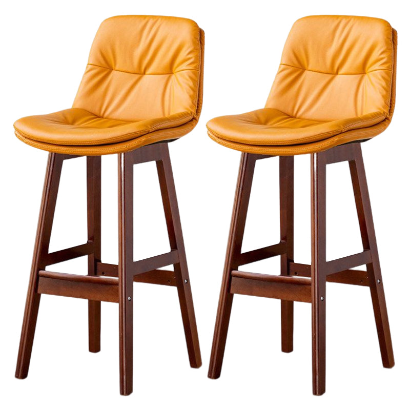Scandinavian Leather Bar Stool 27.95'' Low Back Rubberwood Stool