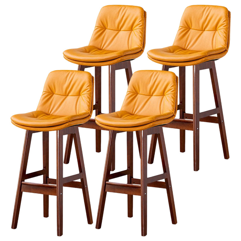 Scandinavian Leather Bar Stool 27.95'' Low Back Rubberwood Stool