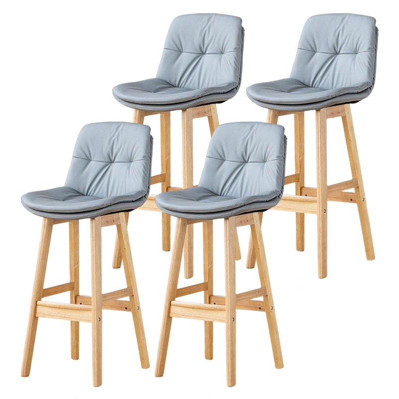 Scandinavian Leather Bar Stool 27.95'' Low Back Rubberwood Stool