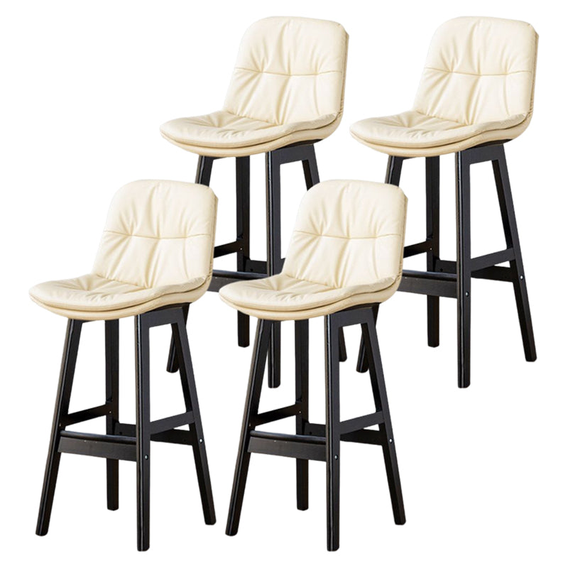 Scandinavian Leather Bar Stool 27.95'' Low Back Rubberwood Stool