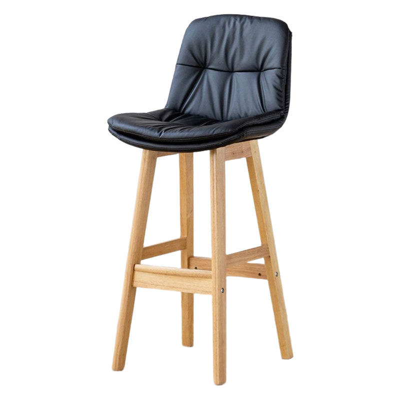 Scandinavian Leather Bar Stool 27.95'' Low Back Rubberwood Stool
