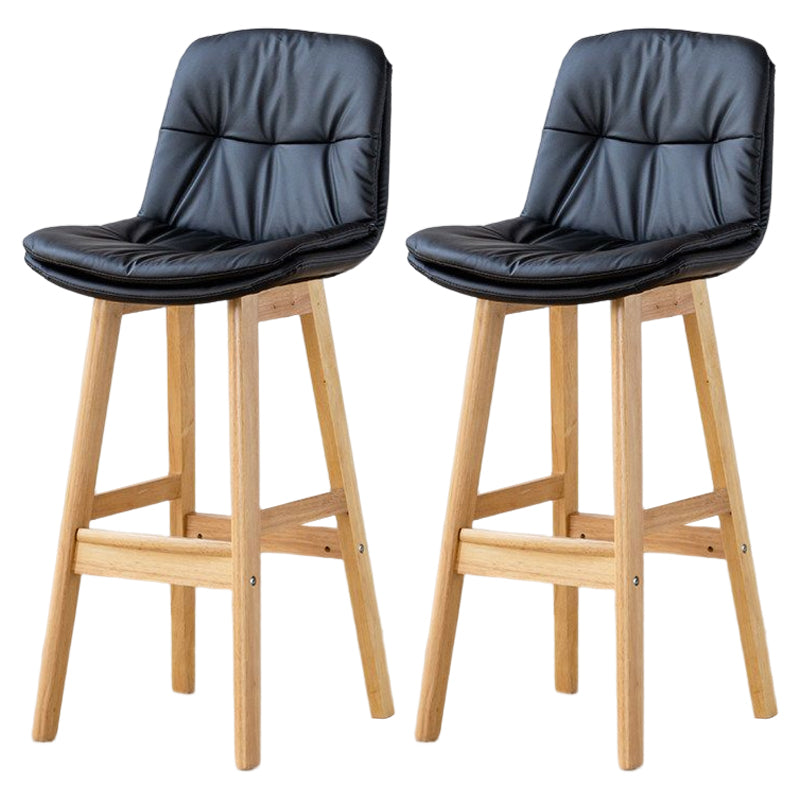 Scandinavian Leather Bar Stool 27.95'' Low Back Rubberwood Stool